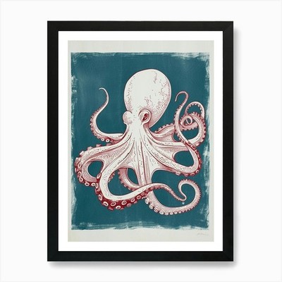 Oktopus & Tentakel Linolschnitt Inspirieren Gerahmtes Wandbild Poster Leinwanddruck Bild