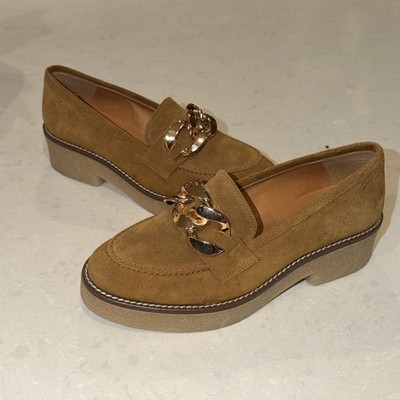 Anthropologie Women's Brown Suede Lug Chain Chunky Platform Loafers Shoes 37