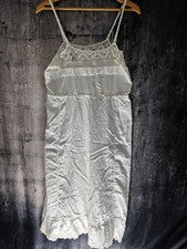 Antique Edwardian White Cotton Lawn Slip Dress Crochet Lace Eyelet Trim Petite S