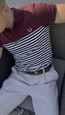 Fred Perry Herren Poloshirt Größe S Slim Fit Weiß Schwarz Gestreift Dunkelrot Ca