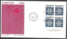 CANADA FDC 1971 CHRISTMAS STAMP #554 LLCB 6C SNOWFLAKES DAY OF ISSUE
