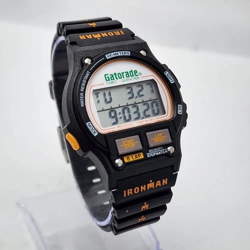Vintage Timex Ironman Triathlon Gatorade WR 100M Day-Date Alarm Chrono WATCH