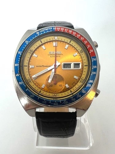 Vintage SEIKO 6139-6002 Chronograph POGUE Automatic Watch Men's Gold Dial