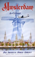 Amsterdam Clipper Pan American World Airways Vintage Travel Poster Print