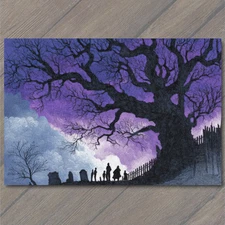 Art Print Creepy Moonlit Graveyard Old Tree Halloween Scary Atmosphere