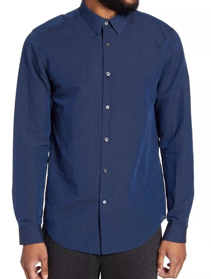 Theory Men’s Navy Button Dawn Shirt 16R 32/33 Long Sleeve Classic Style VTG