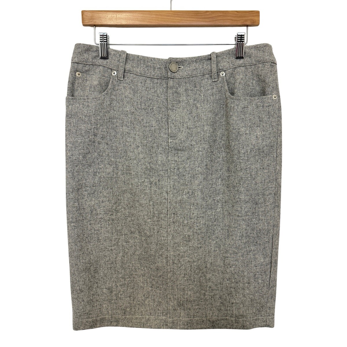 Mint Velvet Wool Blend Pencil Skirt UK 12 Grey Knee Length Pockets