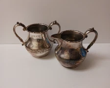 Vintage Pairpoint Mfg Quadruple Plate Open Sugar and Creamer Engraved Emboss 338