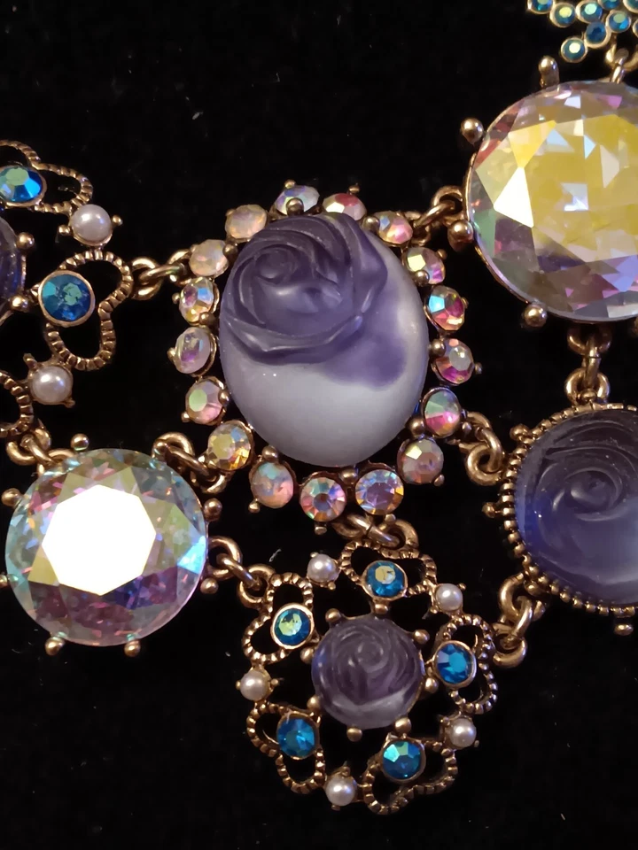Ожерелье с бантом Betsey Johnson Blooming Garden из фиолетового стекла с резным цветком розы AB - Изображение 4 из 4