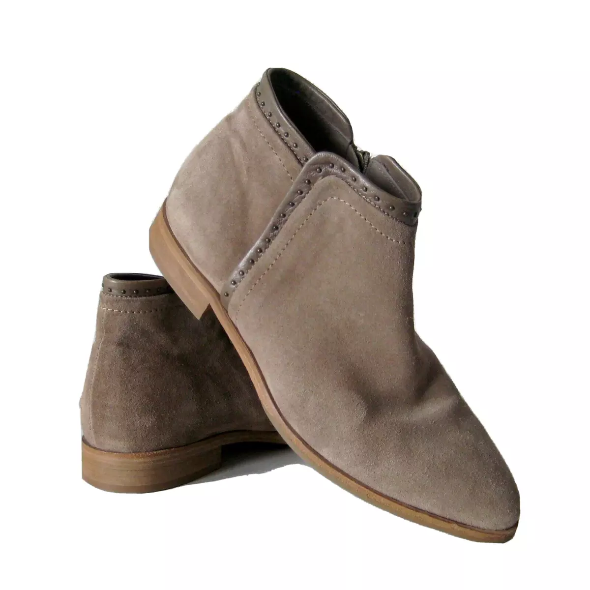 ITALEAU Suede Leather Ankle Boot 6.5 Made in Italy Waterproof Studded Tan Bootie