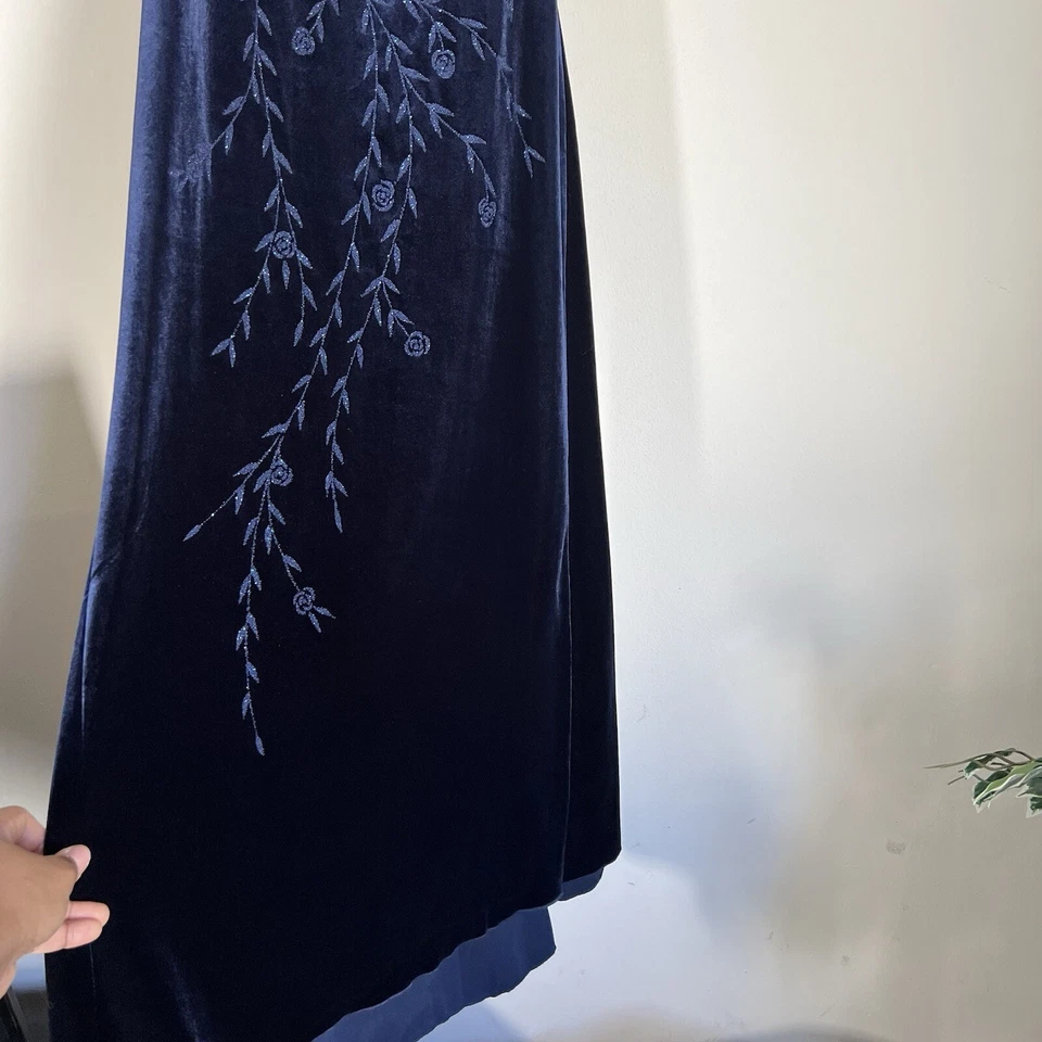 Maxi Vestido Vintage Pulse Tube Cachicho Terciopelo M Azul Marino Cuentas Baile de graduación Foto 2 de 4