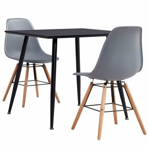 vidaXL Essgruppe 3-tlg. Kunststoff Grau Esszimmergarnitur Esstisch 2 Stühle | eBay