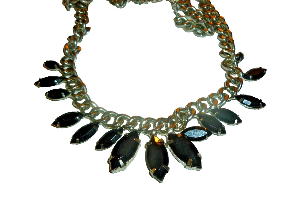 Collar de diamantes de imitación de ónix tono plata cadena vintage de 18" Foto 4 de 4