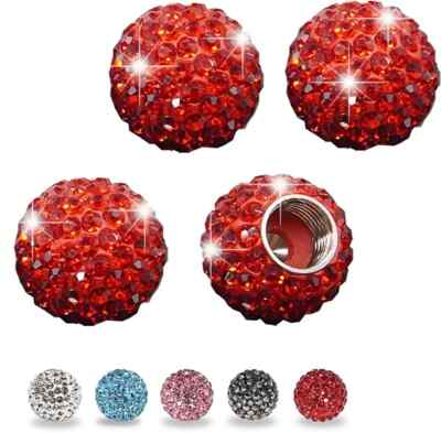 4pcs Red Sparkly Crystal Rhinestone Tire Valve Stem Caps Covers Fits Universal
