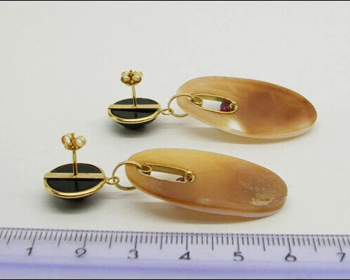 ORECCHINI ORO GIALLO 18Kt ONICE CAMMEI SARDONICO ZAFF. RUB.SMERALDI. OGHT 0192 - Immagine 3 di 3