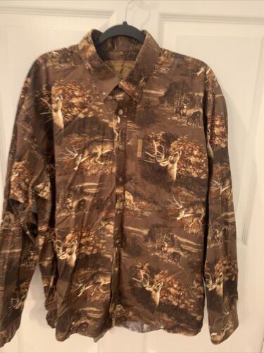 North River Outfitters men's Long Sleeve Button Down Shirt XL Deer Dark Brown