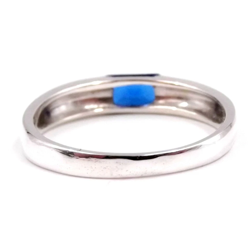 Anello Fede fedina solitario in argento 925 donna rodio oro bianco pietra blu  - Immagine 4 di 4