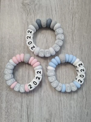 Silicone Chewy Beaded Baby Teething Ring BORN IN 2022 /2023 /2024 Teether Toy
