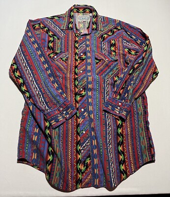 Vintage ATB Authentic Western Wear Long Sleeve Snap Up Shirt Sz  16 1/2 AR1