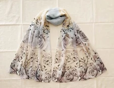 Gift Silk Feeling Chiffon Oblong Scarf Floral ～ Fast Delivery as Air Lettermail