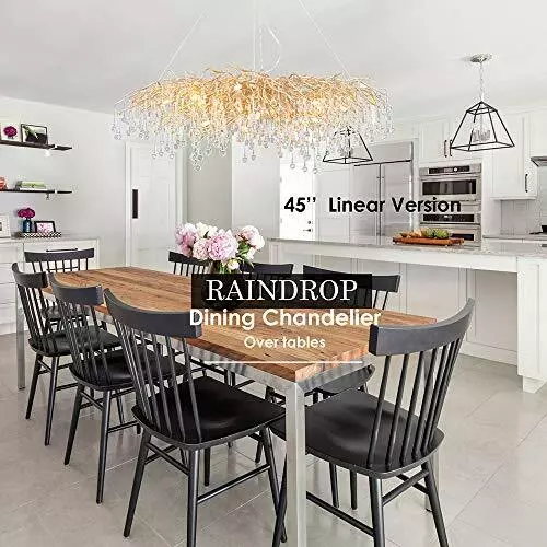 Luxury Gold Rectangle Chandelier Crystal Pendant Lighting For Dining Room 45