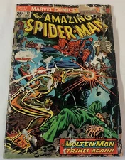 1974 Marvel AMAZING SPIDER-MAN #132~water damage reading copy,missing value stmp