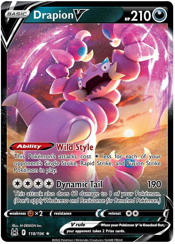 DRAPION V 118/196 LOST ORIGIN POKEMON (ULTRA, NM)