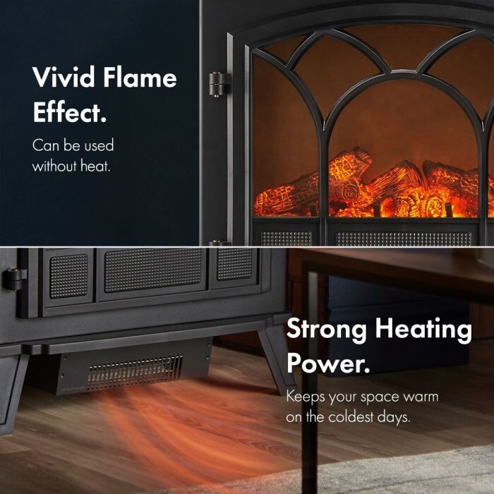 VonHaus 1850W Electric Stove Heater With Log Burner Flame Effect Black 696232331977 eBay