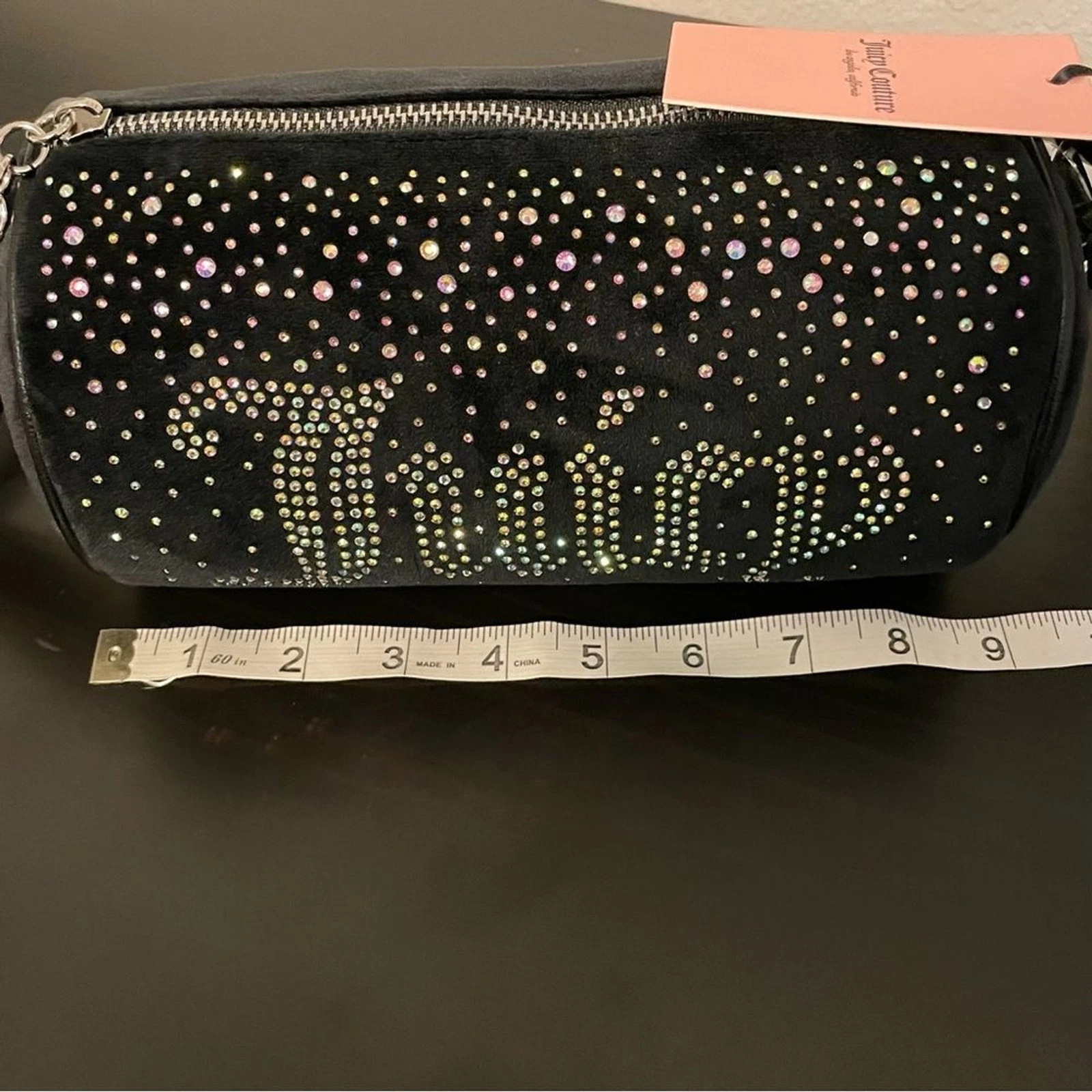 Borsa a tracolla Y2K Juicy Couture OG Bling Let it Roll nera nuova con etichette