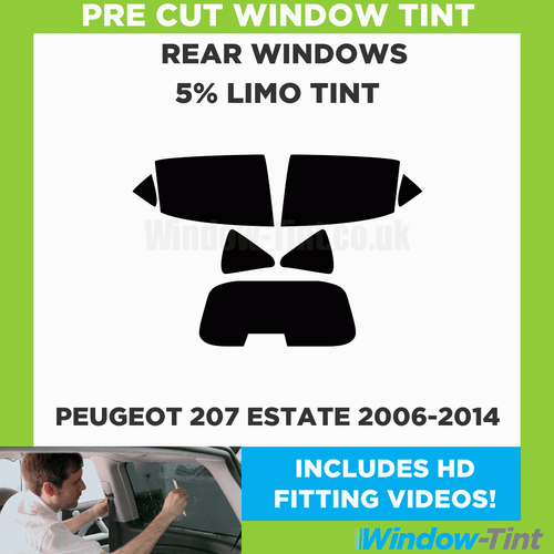 Pre Taglio Pellicola Finestrini per Peugeot 207 Estate 2006-14 5% Nero Limousine - Picture 2 of 10