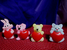 Vintage Valentine Finger Puppets Cake Toppers Soft Plastic Dog, Cat, Bunny, Bear