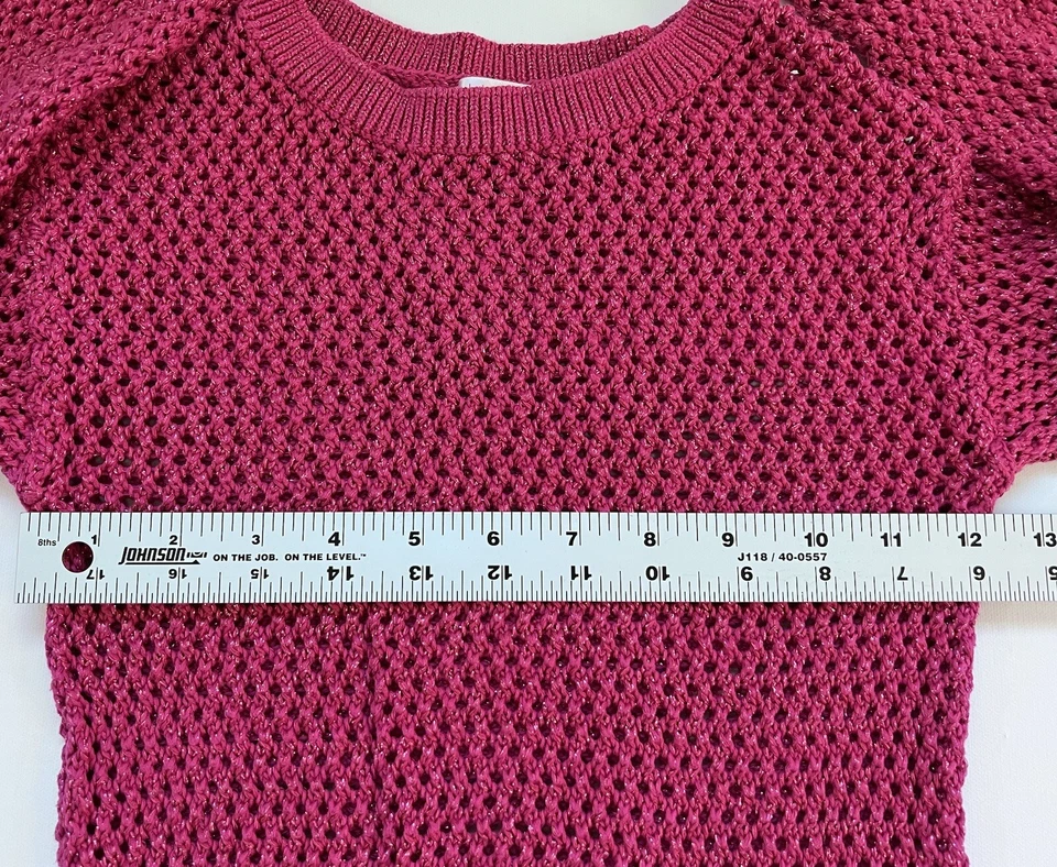 Girl's Long Sleeve Top Kids Size S (6/6X) Pink Crochet Glitter - Image 4 of 4