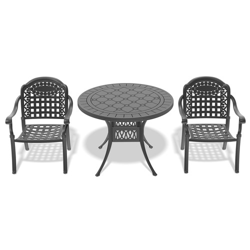 3-teilige Outdoor Tisch Stühle Terrasse Bistro Essgarnituren 39" runder Tisch 2 Stühle - Bild 2 von 12