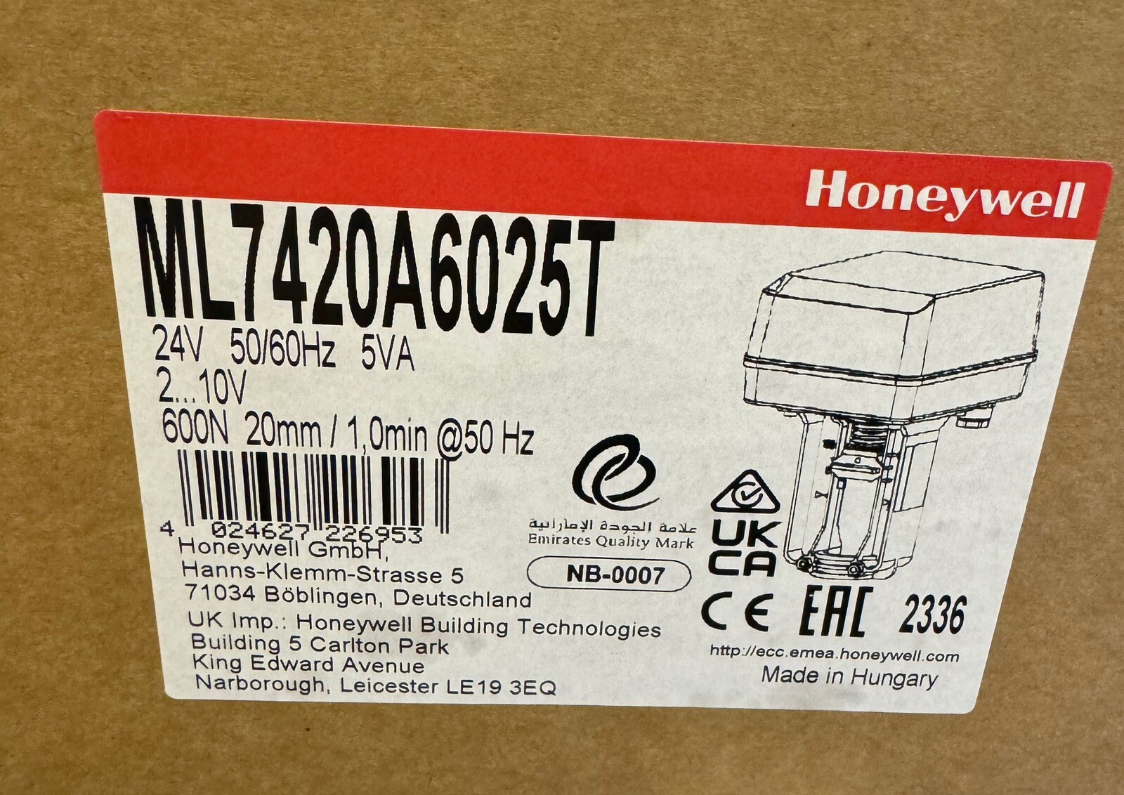 Honeywell Electric Linear Valve Actuator (ML7420A6025T) for sale online