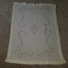 VTG Penney's Toddletime Blanket Floral Pink Blue Green White 52" x 39.5"