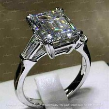 Diamond 3Ct Emerald Cut Lab Created Women Engagement Ring 14K White Gold Plated