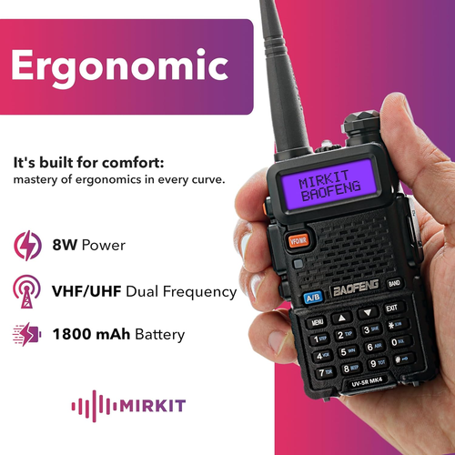 Mirkit Baofeng UV-5R MK4 8W Max Power Two Way Radio VHF/UHF 144-148/420-450 Mhz  - Picture 4 of 12