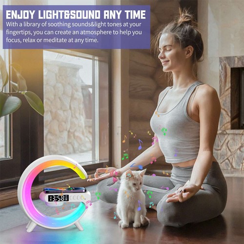 Smart LED Night Light Wireless Charger Bluetooth Speaker Alarm Clock Sleep Lamp - Picture 8 of 11
