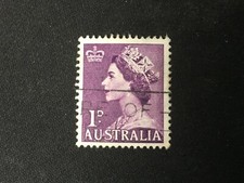 1953 AUSTRALIA QUEEN ELIZABETH DEFINITIVES NO WMK 1D VIOLET QEII - USED