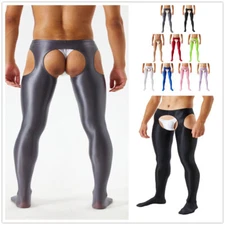 Men Pantyhose High Glossy Elastic Glossy Stockings Crotchless Tights Underwear
