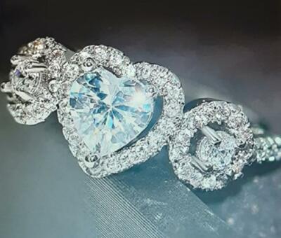 Diamond Heart Shaped Engagement Friendship, Promise Ring, Valentine