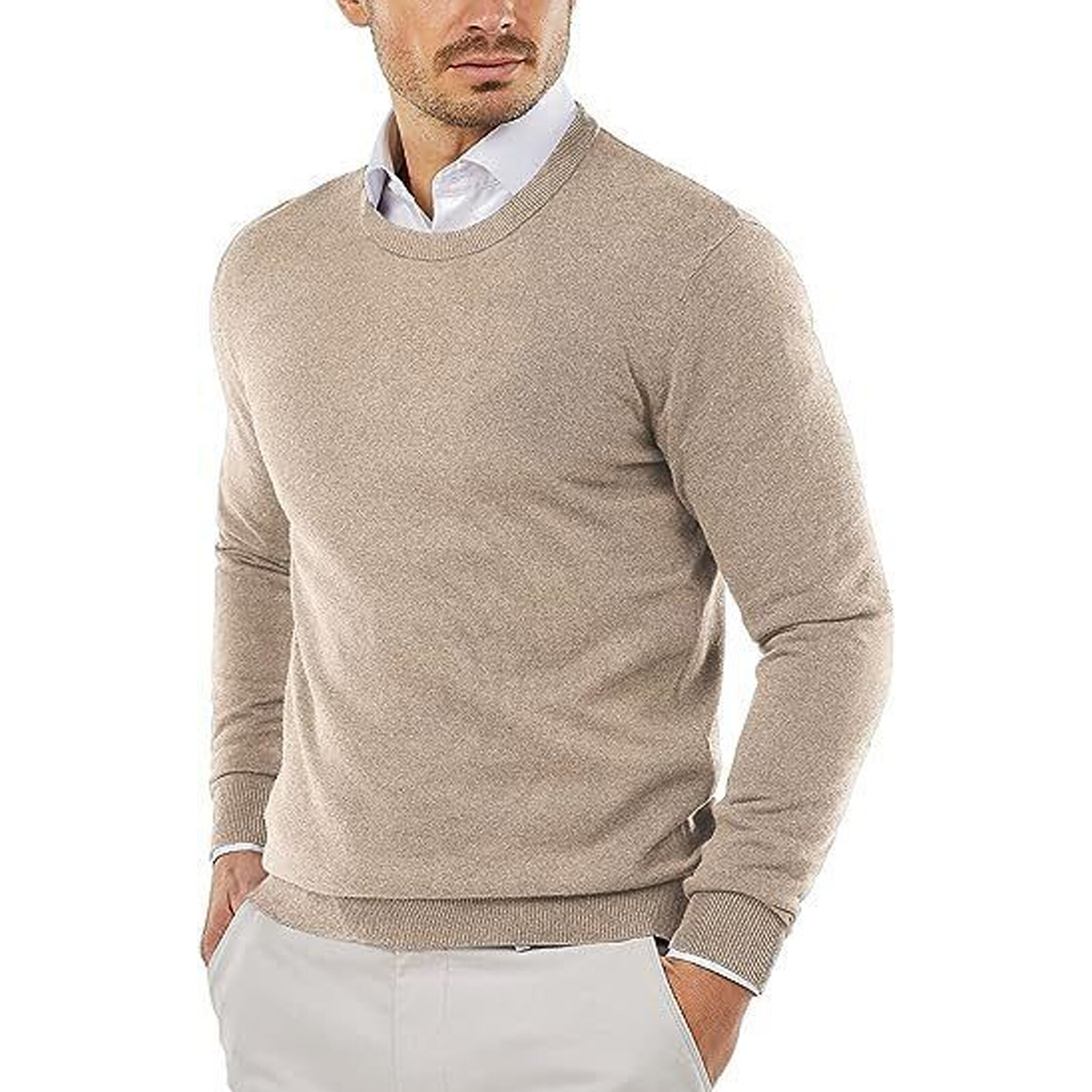 Suéter Pullover Para Hombre Tejido Suave Cuello Redondo Mangas Largas Todo el Año