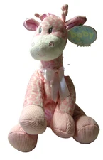 Giraffe Baby Rattle, Pink, 10", Plush, By First & Main, Brand New