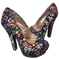 Shi by Journeys Women’s Twisted Floral Web Platform Heels Blk/Multi Size:6 101M