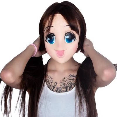 Mask Anime Girl Cartoon Big Eyes Full Face Latex Mask Costume Kigurumi Cosplay 
