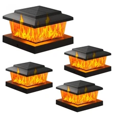 Solar Fence Post Lights 4pack, Black Solar Deck Post Cap Flame Light Outdoor ...
