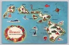 The State of Hawaii the Aloha State Map Vintage Unposted Postcard