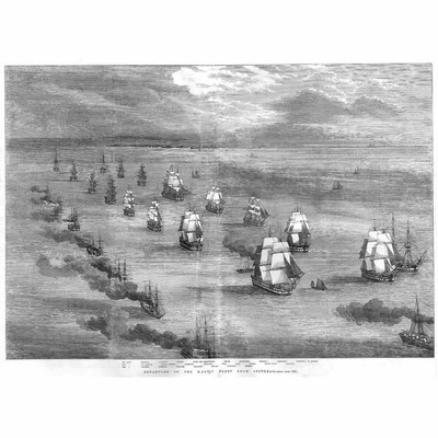 SCHIFFE Abfahrt der Ostseeflotte von Spuckkopf - antiker Druck 1855