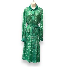  Free People 70s Green Floral Sheer Button Down Shirt Dress Waist Tie Medium NWT