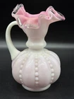 Vintage White Fenton Peach Crest Beaded Melon Pitcher 6.25"